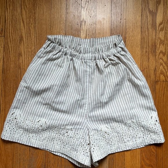 JOHNNY WAS Women Ciana Embroidered High Waist Stripe Paper Bag Short - Picture 2 of 6